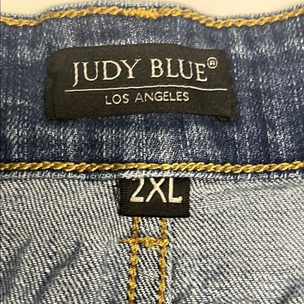 Judy Blue Button Zip Criss Cross Distressed Denim High Waist Women's Shorts 2XL - Picture 9 of 15